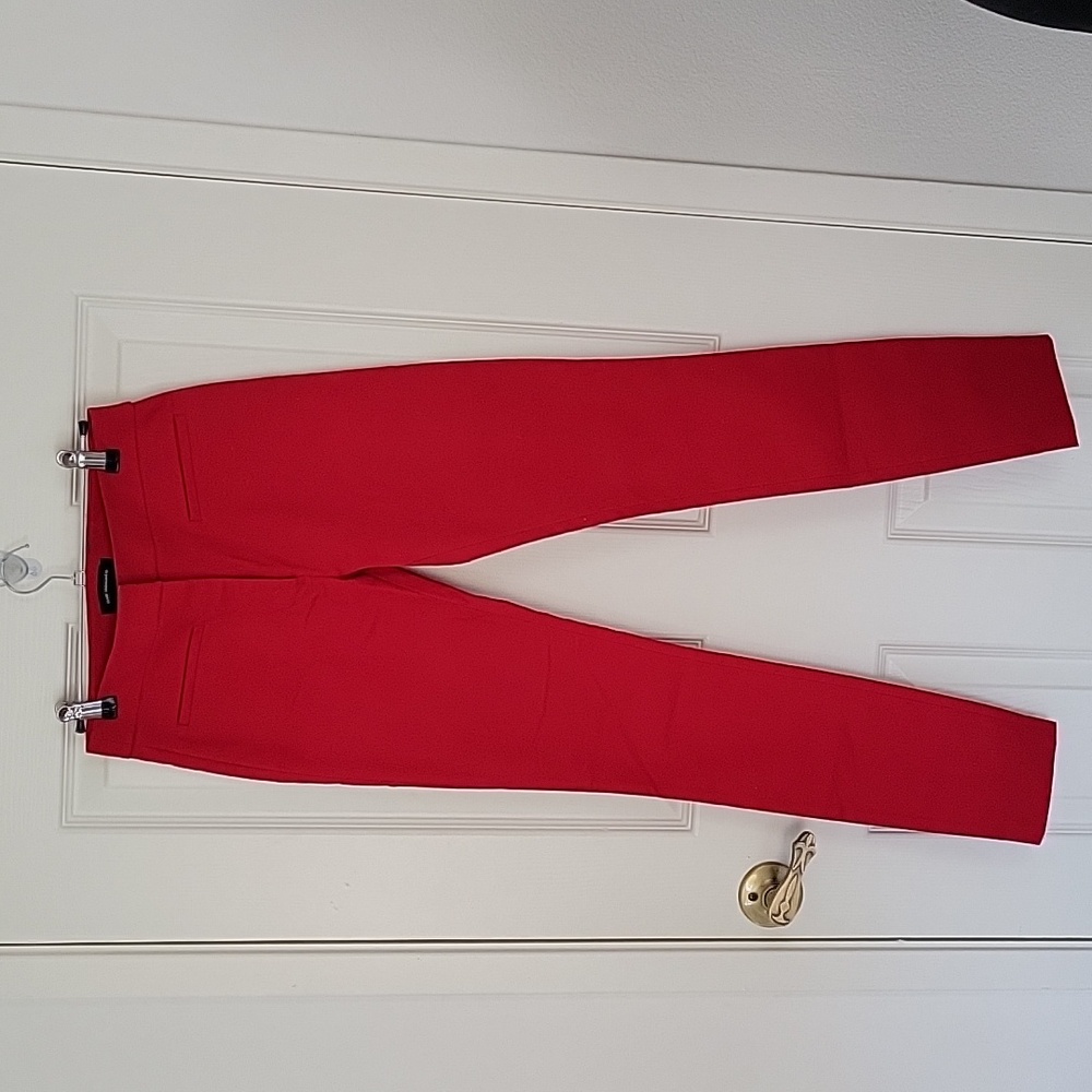 Red pencil legged pants